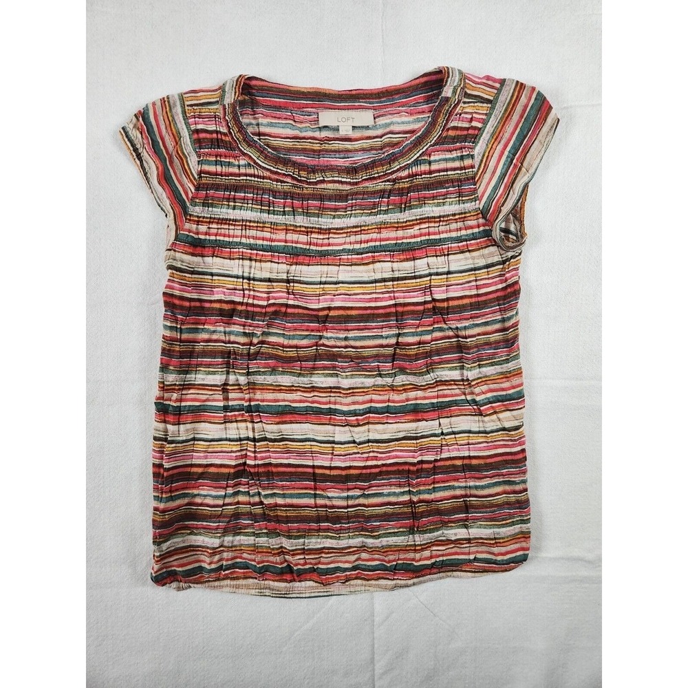 Anne Taylor Loft Striped Womens Top Size S Shirt Pullover Rayon Multicolor